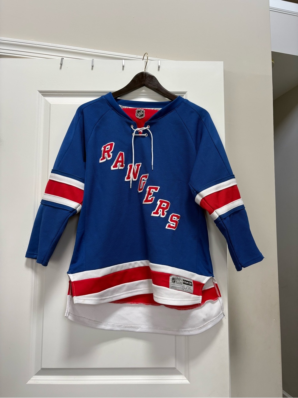 Reebok Blue New York Rangers Kids Hockey Jersey with Red & White Stripes